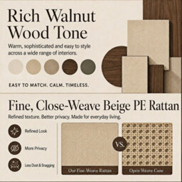 Btm Arched 2 Door Wardrobe With 2 Drawers, 180Cm Rattan Effect Double Wardrobe With Hanging Rail And Display Shelf, Walnut Beige - thumbnail 8