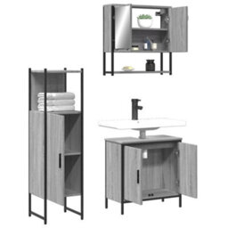 Walplus 3 Piece Bathroom Furniture Set Grey Sonoma Engineered Wood - thumbnail 4