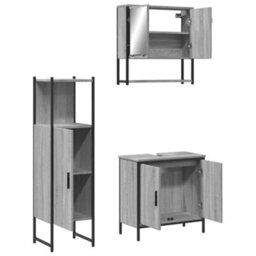 Walplus 3 Piece Bathroom Furniture Set Grey Sonoma Engineered Wood - thumbnail 5