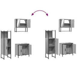 Walplus 3 Piece Bathroom Furniture Set Grey Sonoma Engineered Wood - thumbnail 9