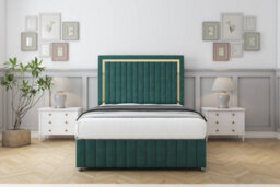 "Sloomy Boston Gold Emerald Plush Divan Bed 2 Drawers Left Side-54"" Floor Standing Headboard 12"" Footboard 4' Small Double" - thumbnail 2