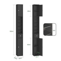 Sobuy Bzr34-Ii-Sch,tall Bathroom Storage Cabinet - Slim Bathroom Unit,compact Bathroom Furniture, Black,w20Xd20Xh180 - thumbnail 3