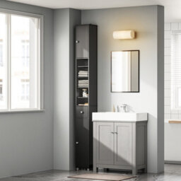 Sobuy Bzr34-Ii-Sch,tall Bathroom Storage Cabinet - Slim Bathroom Unit,compact Bathroom Furniture, Black,w20Xd20Xh180 - thumbnail 5
