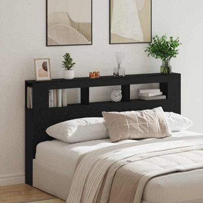 Berkfield Storage Headboard With Led Lights Black Oak 180X18,5X103,5 Cm - image 1