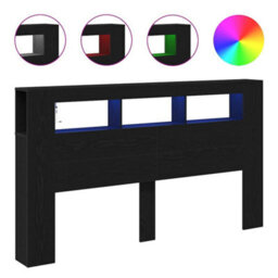 Berkfield Storage Headboard With Led Lights Black Oak 180X18,5X103,5 Cm - thumbnail 4