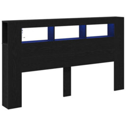 Berkfield Storage Headboard With Led Lights Black Oak 180X18,5X103,5 Cm - thumbnail 2