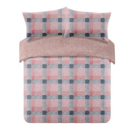 Ohs Check Teddy Duvet Cover Pillowcase Bedding Set, Blush - King - thumbnail 5