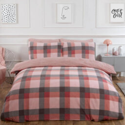 Ohs Check Teddy Duvet Cover Pillowcase Bedding Set, Blush - King - thumbnail 4