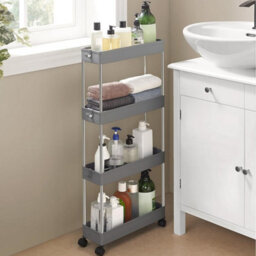 Songmics 4-Tier Rolling Storage Cart, Mobile Kitchen Trolley With Wheels, Slim Bathroom Organizer, Dove Grey