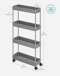 Songmics 4-Tier Rolling Storage Cart, Mobile Kitchen Trolley With Wheels, Slim Bathroom Organizer, Dove Grey - thumbnail 2