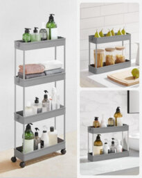Songmics 4-Tier Rolling Storage Cart, Mobile Kitchen Trolley With Wheels, Slim Bathroom Organizer, Dove Grey - thumbnail 6
