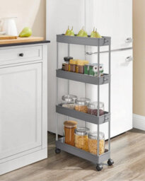 Songmics 4-Tier Rolling Storage Cart, Mobile Kitchen Trolley With Wheels, Slim Bathroom Organizer, Dove Grey - thumbnail 3