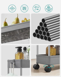 Songmics 4-Tier Rolling Storage Cart, Mobile Kitchen Trolley With Wheels, Slim Bathroom Organizer, Dove Grey - thumbnail 4