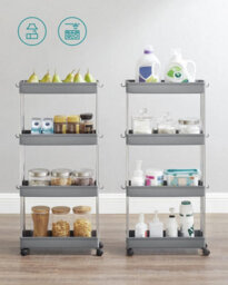 Songmics 4-Tier Rolling Storage Cart, Mobile Kitchen Trolley With Wheels, Slim Bathroom Organizer, Dove Grey - thumbnail 7