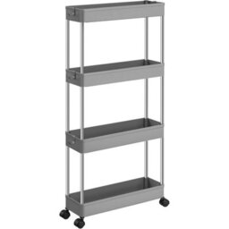 Songmics 4-Tier Rolling Storage Cart, Mobile Kitchen Trolley With Wheels, Slim Bathroom Organizer, Dove Grey - thumbnail 8