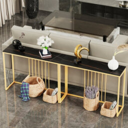 Fativo 100Cm W Slim Narrow Hallway Console Table Scratch-Proof Sintered Stone Marble Gold Legs, Black - thumbnail 9