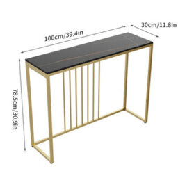 Fativo 100Cm W Slim Narrow Hallway Console Table Scratch-Proof Sintered Stone Marble Gold Legs, Black - thumbnail 2