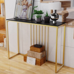 Fativo 100Cm W Slim Narrow Hallway Console Table Scratch-Proof Sintered Stone Marble Gold Legs, Black - thumbnail 7