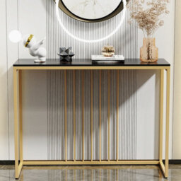Fativo 100Cm W Slim Narrow Hallway Console Table Scratch-Proof Sintered Stone Marble Gold Legs, Black - thumbnail 6