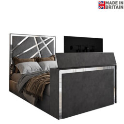 Morgan Upholstered Soft Velvet  Grey Tv Bed Frame - thumbnail 5