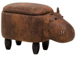 Beliani Hippo Kids Stool With Toy Storage, Brown Faux Leather, Rubberwood Legs (W32 X D60 X H35Cm) - thumbnail 3