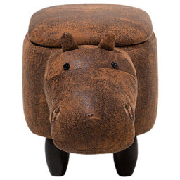Beliani Hippo Kids Stool With Toy Storage, Brown Faux Leather, Rubberwood Legs (W32 X D60 X H35Cm) - thumbnail 1