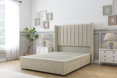 "Sloomy Falcon Cream Plush Divan Bed Base No Drawers With 54"" Wingback Headboard 3' Single" - image 1