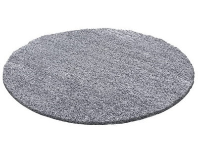 Wadan 120Cm Silver Circular Shaggy Rug - Modern Round Rug - Soft Touch Thick Pile Area Rug For Living Room And Bedroom