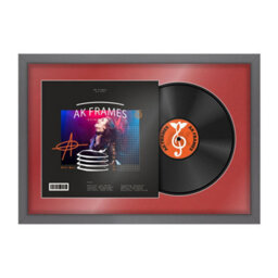 "AK Frames 25X17"" Dark Grey Sleek Vinyl Record Frame With Crimson Mount For 12 Inch Lp Cover & Disc - Overlapped Design"