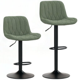 Wyld Haus Kali Set Of 2 Green Linen-Look Adjustable Bar Stools With Swivel
