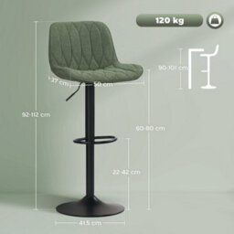 Wyld Haus Kali Set Of 2 Green Linen-Look Adjustable Bar Stools With Swivel - thumbnail 3