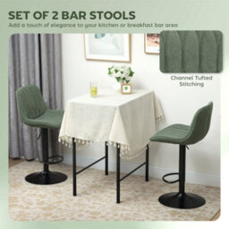 Wyld Haus Kali Set Of 2 Green Linen-Look Adjustable Bar Stools With Swivel - thumbnail 4