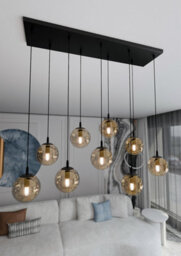 Emibig Lighting Emibig Cosmo Pendant Lamp  9 X E14 Black With Amber Shade - thumbnail 4