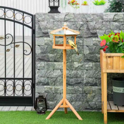 Wooden Free Standing Bird Feeder , Garden Or  Backyard Station