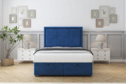 "Comfort Savoy Navy Plush Ottoman Bed With Mattress With 26"" Strutted Headboard 3' Single"