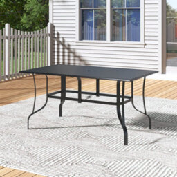 Thehotsale 150Cm L Garden Metal Slatted Coffee Table Rectangle Table In Black - thumbnail 2