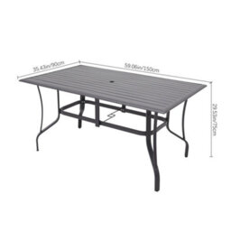 Thehotsale 150Cm L Garden Metal Slatted Coffee Table Rectangle Table In Black - thumbnail 9