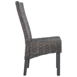 Berkfield Comfortable Dining Chairs 2 Pcs Brown Kubu Rattan And Mango Wood - thumbnail 4