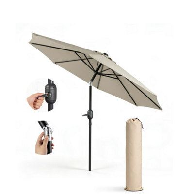 Keplin 2M Tilting Parasol Umbrella With Crank & Tilt, Steel Frame Sun Shade With Cover, 180G Uv-Resistant Polyester, Cream - image 1