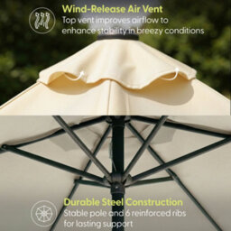 Keplin 2M Tilting Parasol Umbrella With Crank & Tilt, Steel Frame Sun Shade With Cover, 180G Uv-Resistant Polyester, Cream - thumbnail 5