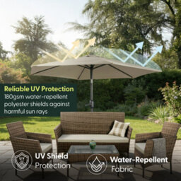 Keplin 2M Tilting Parasol Umbrella With Crank & Tilt, Steel Frame Sun Shade With Cover, 180G Uv-Resistant Polyester, Cream - thumbnail 2