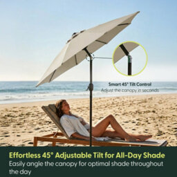 Keplin 2M Tilting Parasol Umbrella With Crank & Tilt, Steel Frame Sun Shade With Cover, 180G Uv-Resistant Polyester, Cream - thumbnail 3