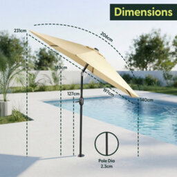 Keplin 2M Tilting Parasol Umbrella With Crank & Tilt, Steel Frame Sun Shade With Cover, 180G Uv-Resistant Polyester, Cream - thumbnail 9