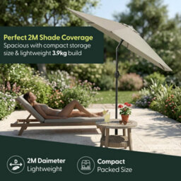 Keplin 2M Tilting Parasol Umbrella With Crank & Tilt, Steel Frame Sun Shade With Cover, 180G Uv-Resistant Polyester, Cream - thumbnail 6