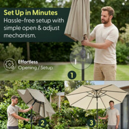Keplin 2M Tilting Parasol Umbrella With Crank & Tilt, Steel Frame Sun Shade With Cover, 180G Uv-Resistant Polyester, Cream - thumbnail 7