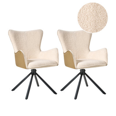 Beliani Set Of 2 Dining Chairs Swivel Novi Boucle Light Beige - image 1