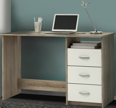 FurniComp LTD Furnicomp London 3 Drawer White And Brushed Oak Office Desk/study Table - image 1