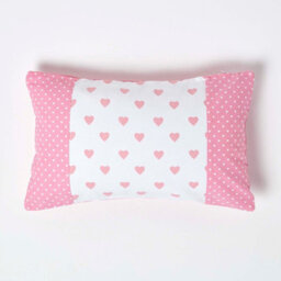 Homescapes Cotton Pink Hearts And Polka Dots Cushion Cover,30 X 50 Cm