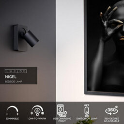 Lucide Nigel Modern Wall Spotlight - Led Dim. - Gu10 - 1X5W 3000K - With Usb Charging Point - Black - thumbnail 2