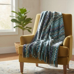 Bohemian Knitted Throw Blanket With Tassels Wave Stripe Sofa Bed Couch Bedspend Blue - thumbnail 2